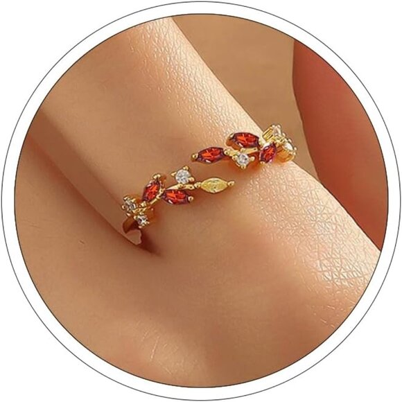 Dainty Rings Open Adjustable Ring Leaf Ring for Women Dainty Stackable Rings for - Picture 1 of 6